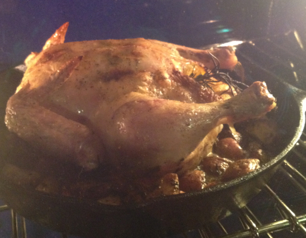 roasting chicken in cast iron skillet in the oven
