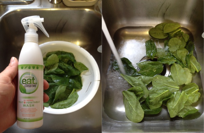 washing and cleaning spinach with Eat Cleaner