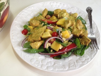 Chicken Curry with Mango and Spinach Salad...close up