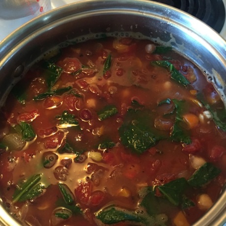 Moroccan Three Bean and Kale Soup in a soup pot