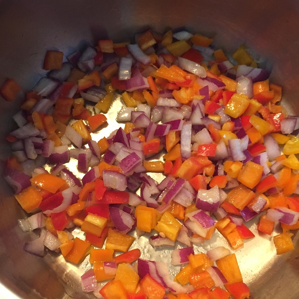 sauteing the onion and sweet peppers