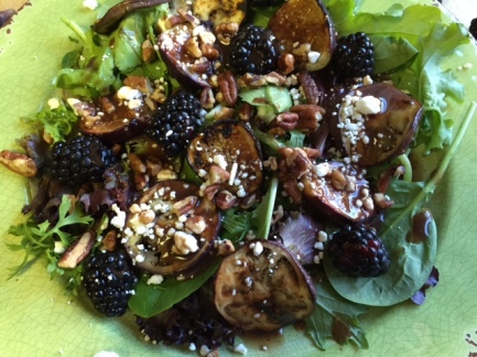 Grilled Figs and Eggplant Salad with Blackberry and Fig Dressing- detailed close up