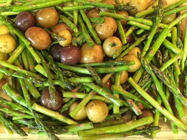 ready to roast baby potatoes and asparagus
