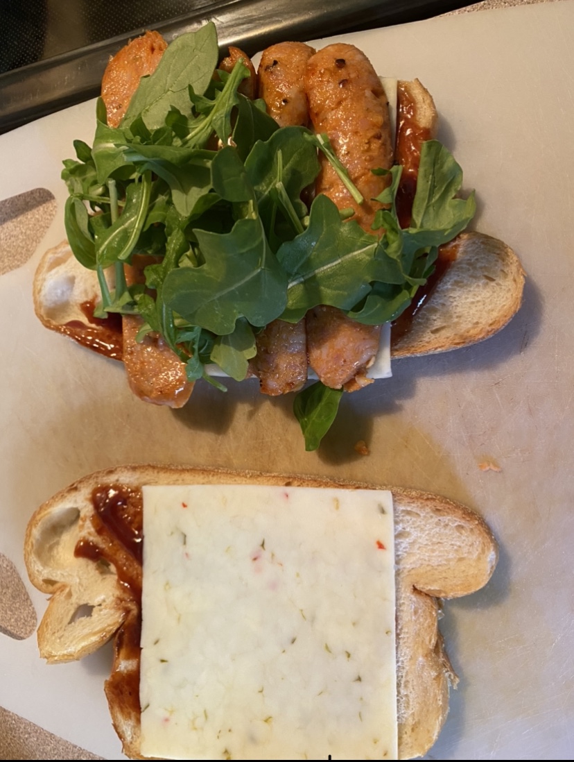 Grilled cheese sandwich with chicken sausage 